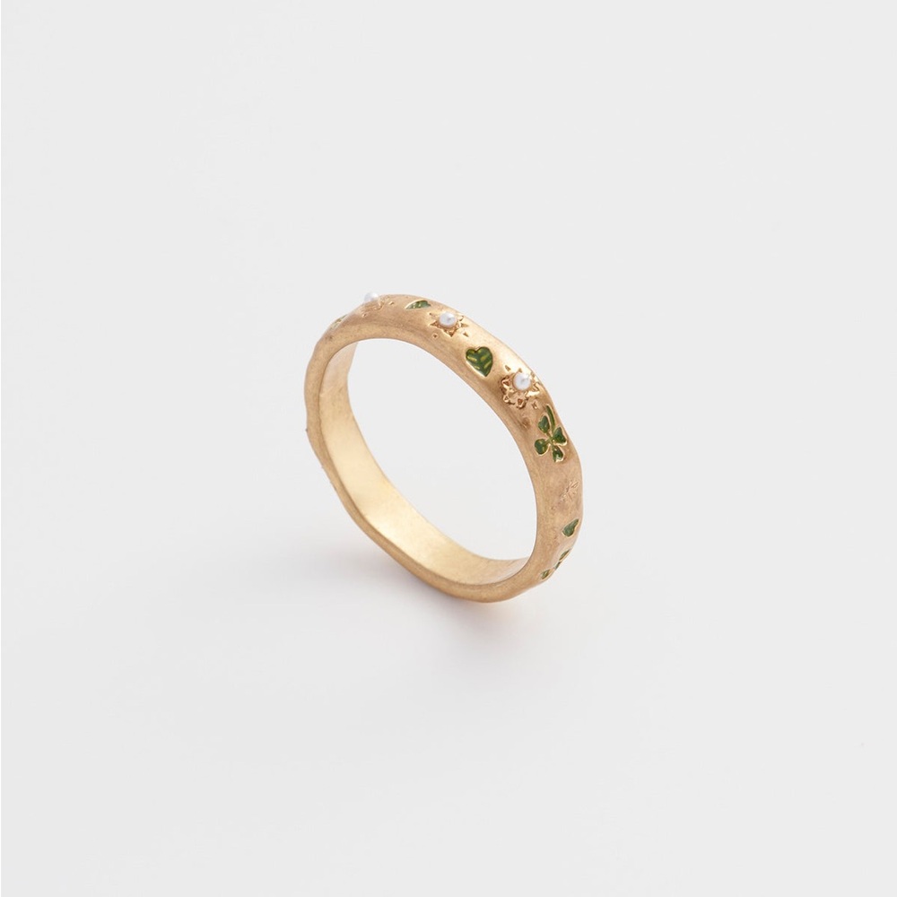 Four Leaf Clover & Pearl Ring
